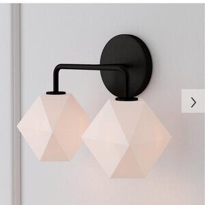 New West Elm Sculptural 2 Light Faceted Sconce Milk Glass Antique Bronze